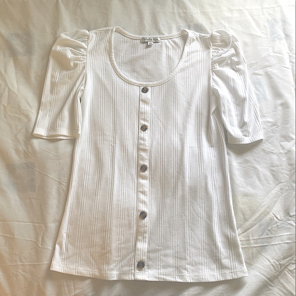 Ophelia Rose Rib Puff Sleeve Top Size Small